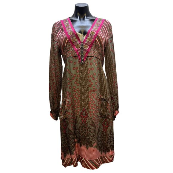 Johnny Was Dress/Silk Slip Gray Multi S - Picture 1 of 9